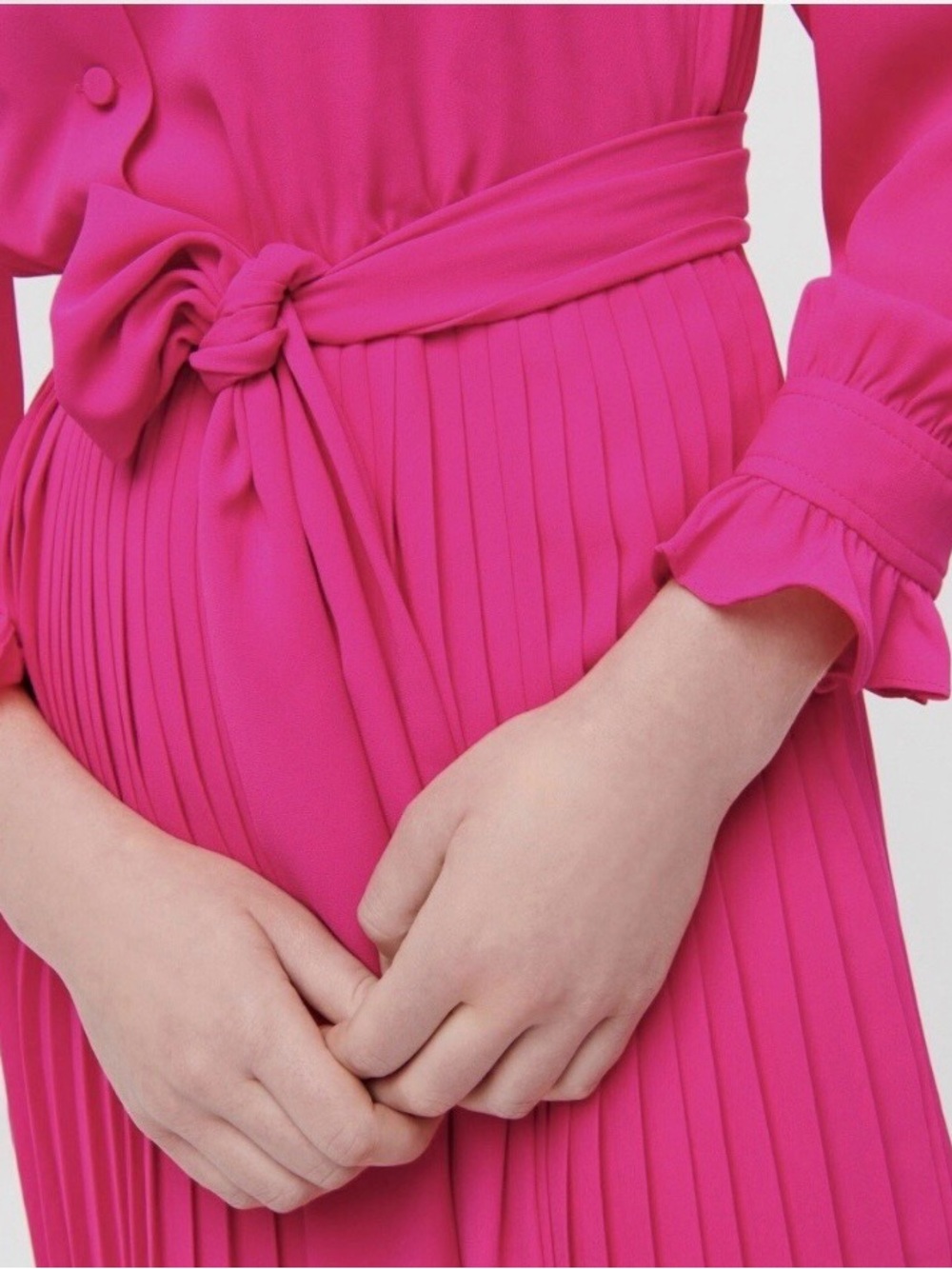 J. Crew Hot Pink Tie Waist Pleated Midi Dress Size 14 MSRP $199 - Picture 3 of 6
